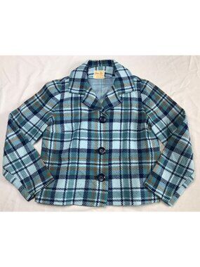 Custom Made By Neuphene Lorey Blazer Jacket Woman Vintage Plaid Size Small Blue